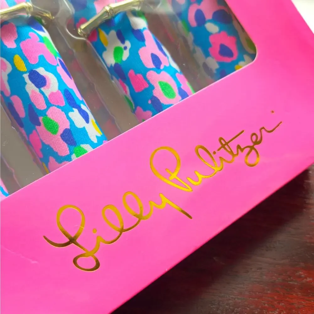 Lilly Pulitzer Hottie Dottie Blue & Pink Napkins & Bamboo Rings | Set of 4 NIB